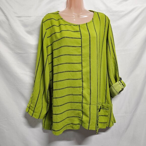 Ali Miles Top Blouse Women Size 1X Green Striped - Picture 3 of 10